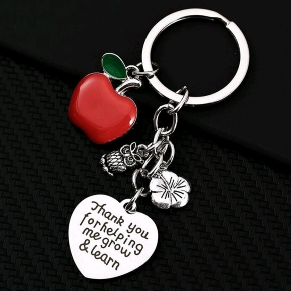 NWT- 1 Graphic Apple & Flower keychain Charm for Teachers - Picture 2 of 4